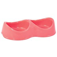 Миска пластиковая двойная "Бисквит", 2*0,2л, коралловая