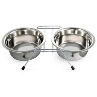 Миска металлическая на подставке, 2*0,80л